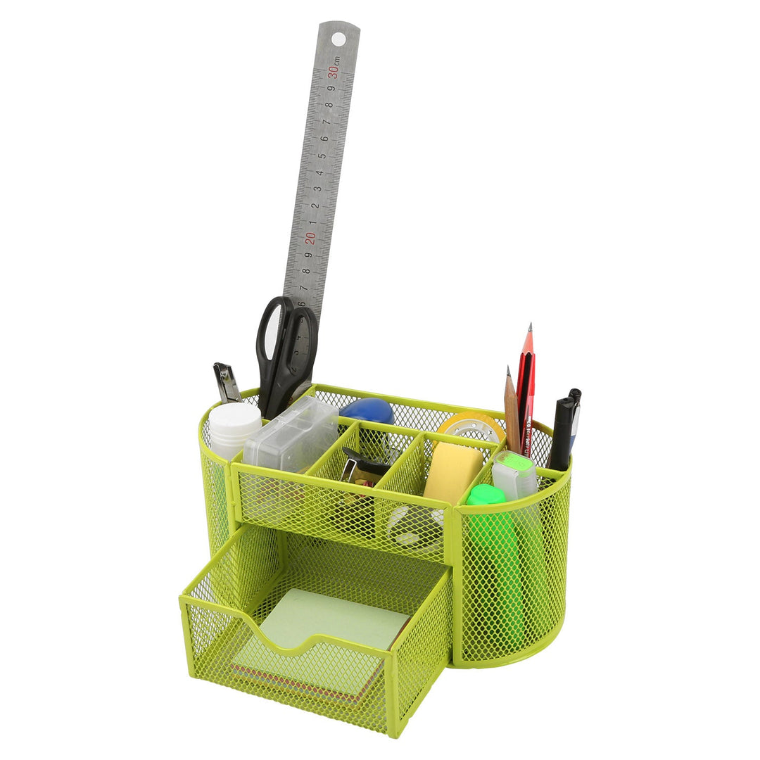 Metal Mesh Pencil Holders Desk Organizer w/9 Compartment Pen Holder Storage