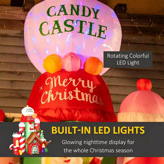 10FT Inflatable Candy Castle Christmas Decoration with LED Lights