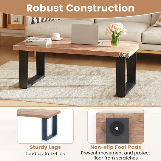 47 inch Farmhouse Style Rustic Coffee Table with Thickened Tabletop and Natural Wood Texture-Oak