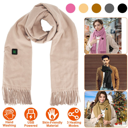 Electric Heated Winter Scarf USB Heating Neck Wrap Unisex Heated Neck Shawl Soft Warm Scarves 3 Heating Modes for Outdoor Cycling Skiing Skating