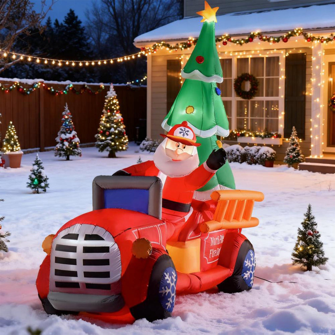 7.5FT Inflatable Santa Truck with LED Christmas Tree Decoration