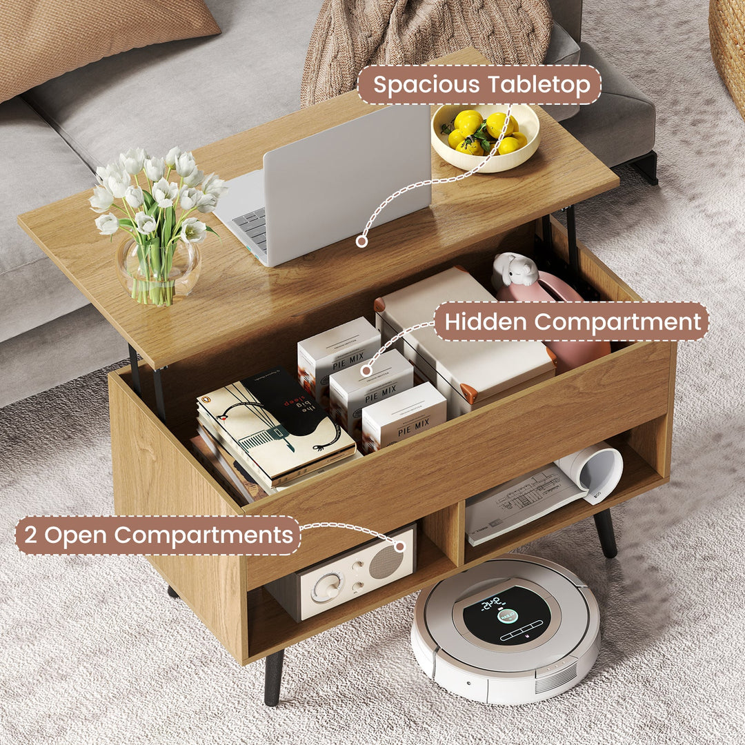 31.5 Inch Lift-Top Coffee Table with Hidden Storage and 2 Open Shelves