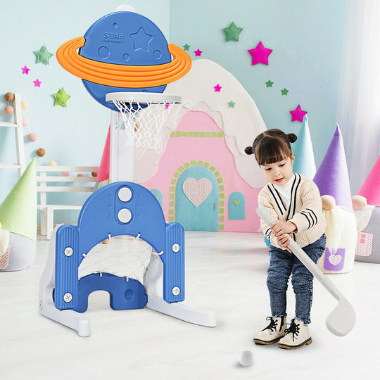 3 in 1 Height Adjustable Kids Basketball Hoop Set with Balls-Blue