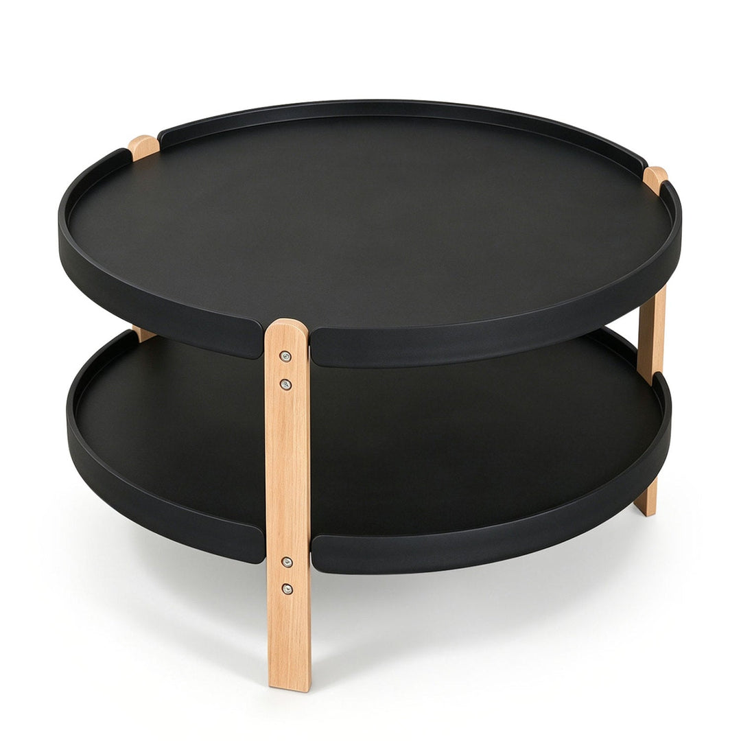 23.5" Round Coffee Table with 2-Tier Open Storage Shelf