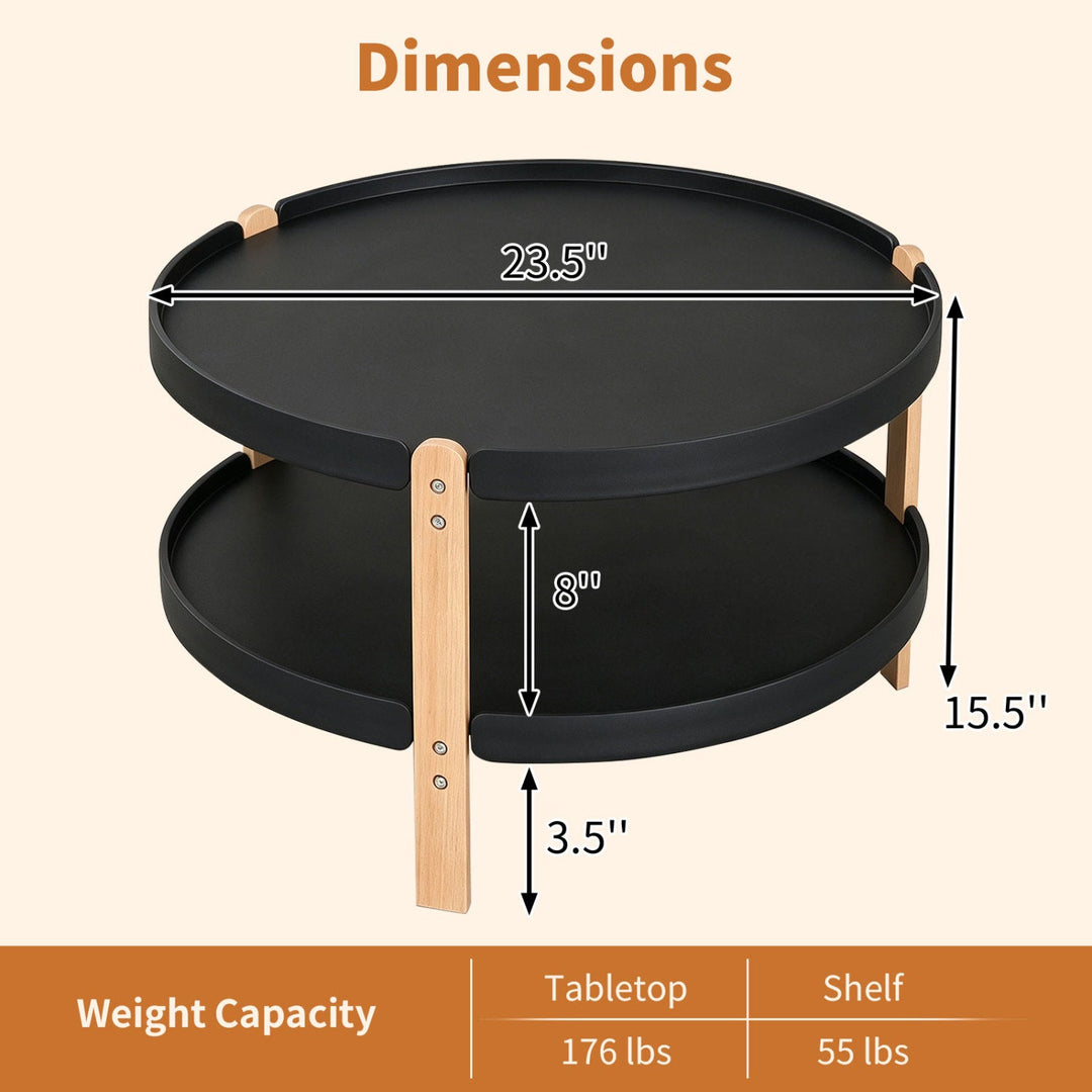 23.5" Round Coffee Table with 2-Tier Open Storage Shelf