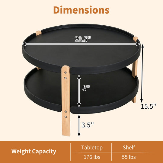 23.5" Round Coffee Table with 2-Tier Open Storage Shelf