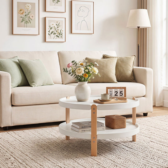 23.5" Round Coffee Table with 2-Tier Open Storage Shelf