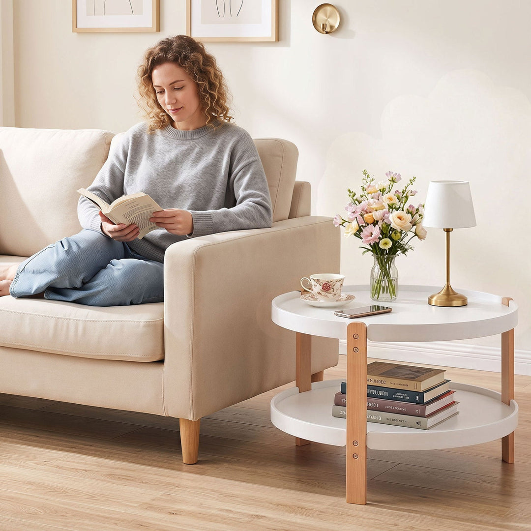 23.5" Round Coffee Table with 2-Tier Open Storage Shelf