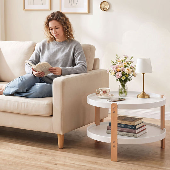 23.5" Round Coffee Table with 2-Tier Open Storage Shelf