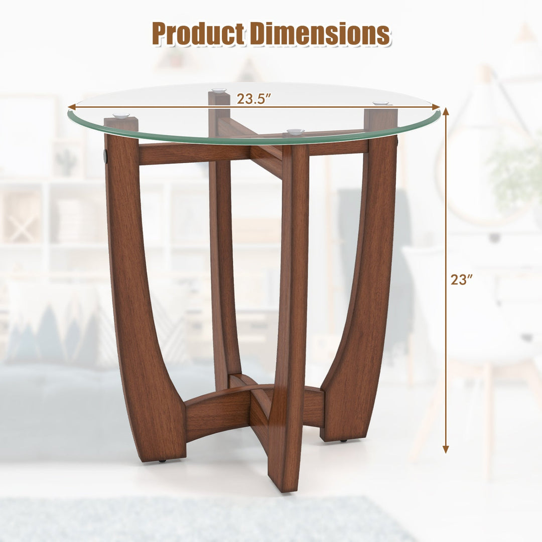 Round End Table Set of 2 with Tempered Glass Top