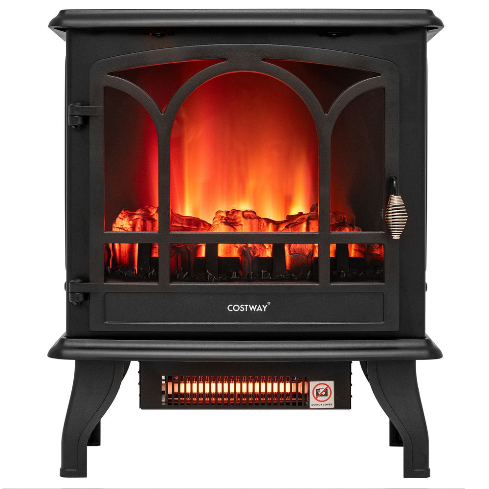 23" Electric Fireplace Stove with Remote Control and Adjustable Thermostat for Living Room-Black