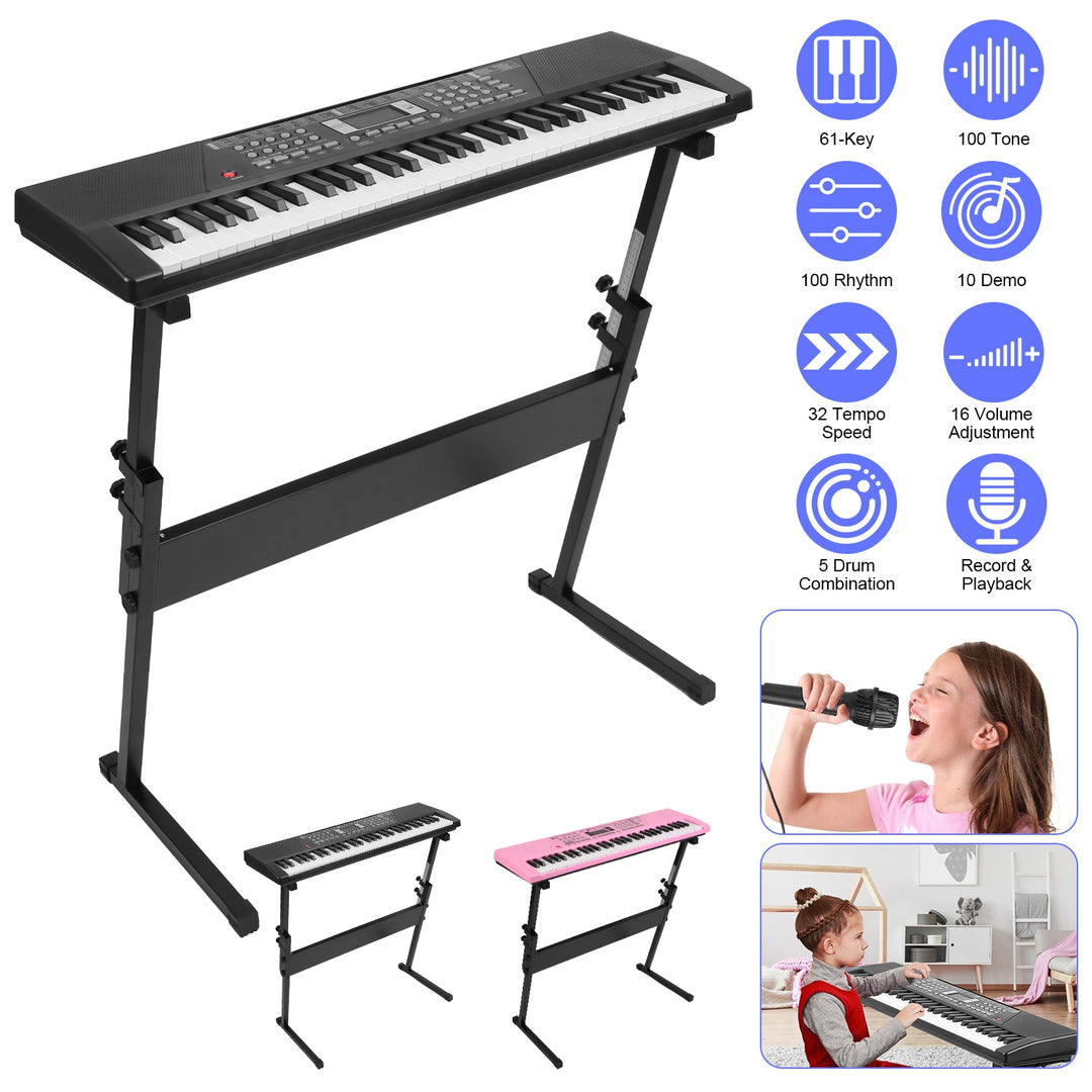 61 Keys Digital Music Keyboard Electric Piano Electronic Musical Instrument Kids Learning Keyboard with Microphone Stand for 3-12 Year Old Kids Girls