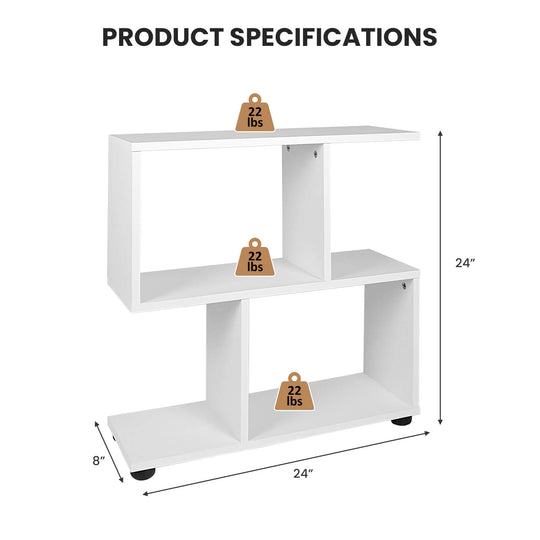 24 Inch 3-Tier Geometric Bookshelf with Thick Foot Pads