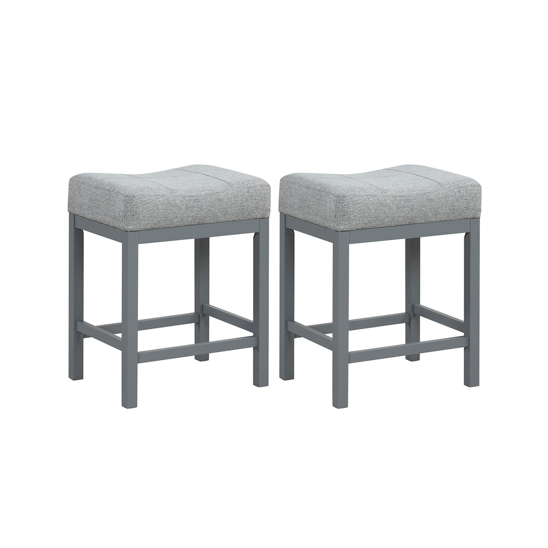 24.5 Inches Linen Fabric Saddle Stools Set of 2 with Cushioned Seat