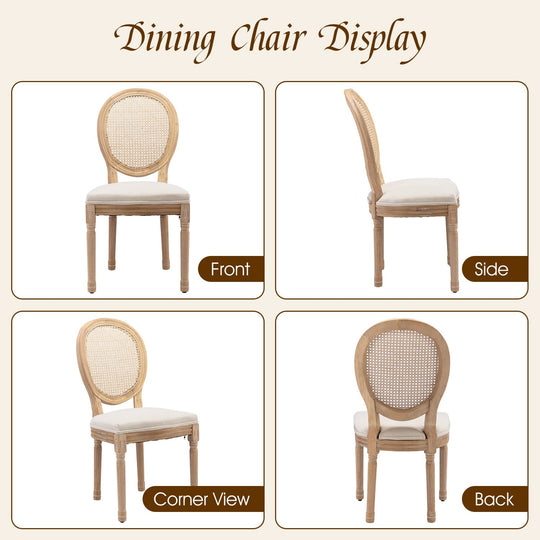 French Oval Rattan Back Dining Chairs Set of 2 - Solid Wood