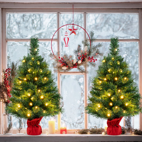 24 Inch Mini Pre-Lit Christmas Tree Small Tabletop Fir Xmas Tree