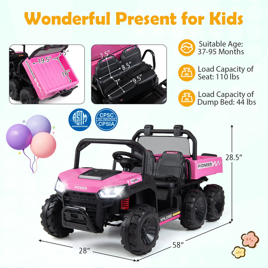 24V 2-Seater Kids Ride on Dump Truck 4WD with Electric Dump Bed and Lights