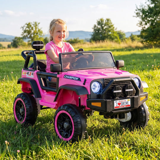 24V 2-Seater Kids Ride On Truck 2WD/4WD with Lockable Doors and Music-Pink