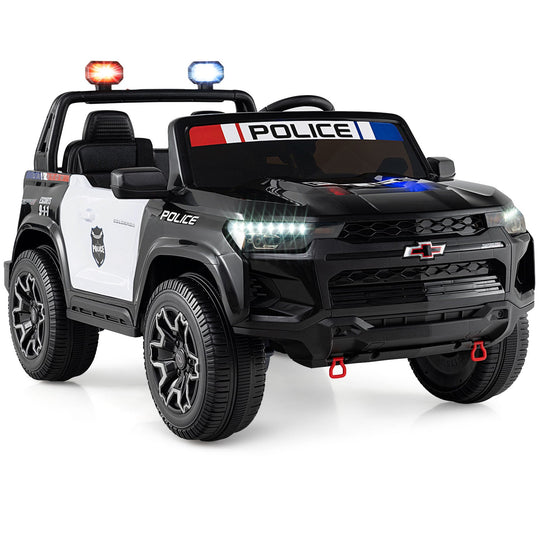24V 2-Seater Ride on Police Car 4WD Chevrolet with Megaphone and LED Flashing Lights-Black