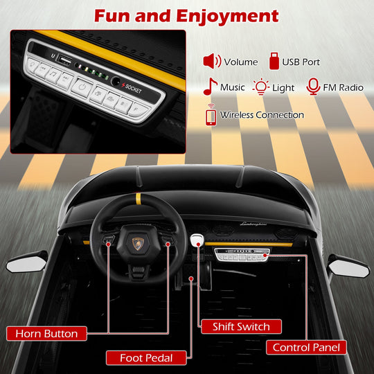 24V Ride-on Car for Kids 4WD 2-Seater Licensed Lamborghini Electric Vehicles with Music