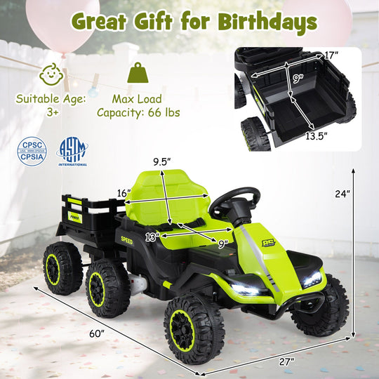 24V Ride on Tractor with Detachable Trailer and Music for Boys Girls