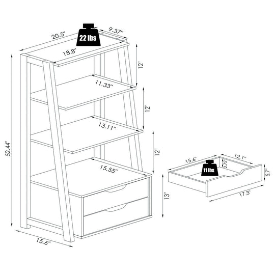 4-Tier Ladder Bookshelf Storage Display with 2 Drawers-White