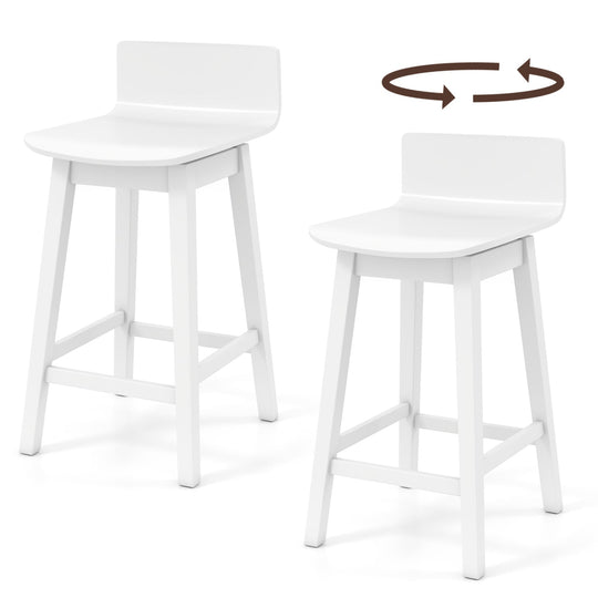 24.5 Inch Swivel Wooden Bar Stools Set of 2 with Rubber Wood Legs and Low Back