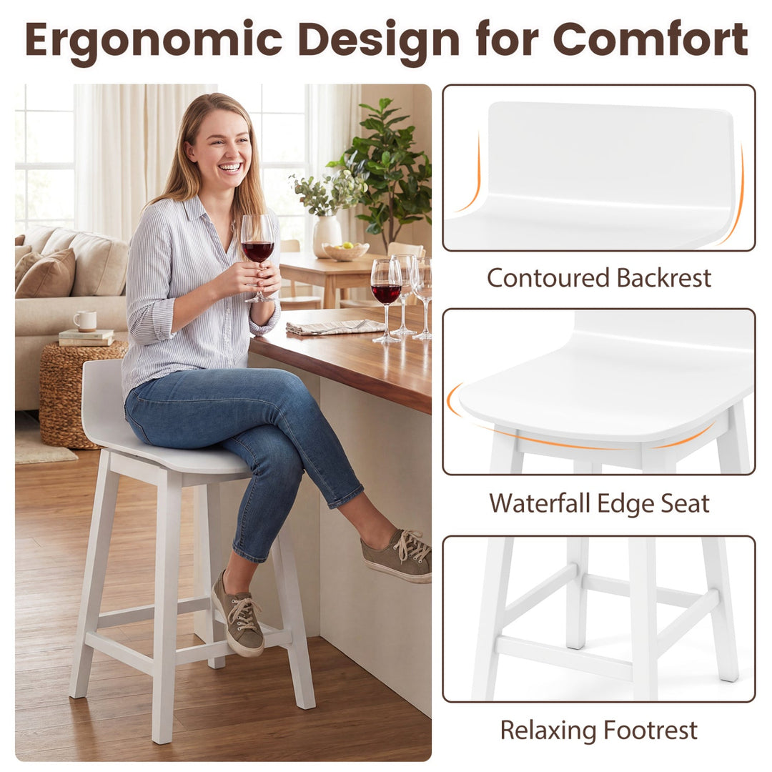 24.5 Inch Swivel Wooden Bar Stools Set of 2 with Rubber Wood Legs and Low Back