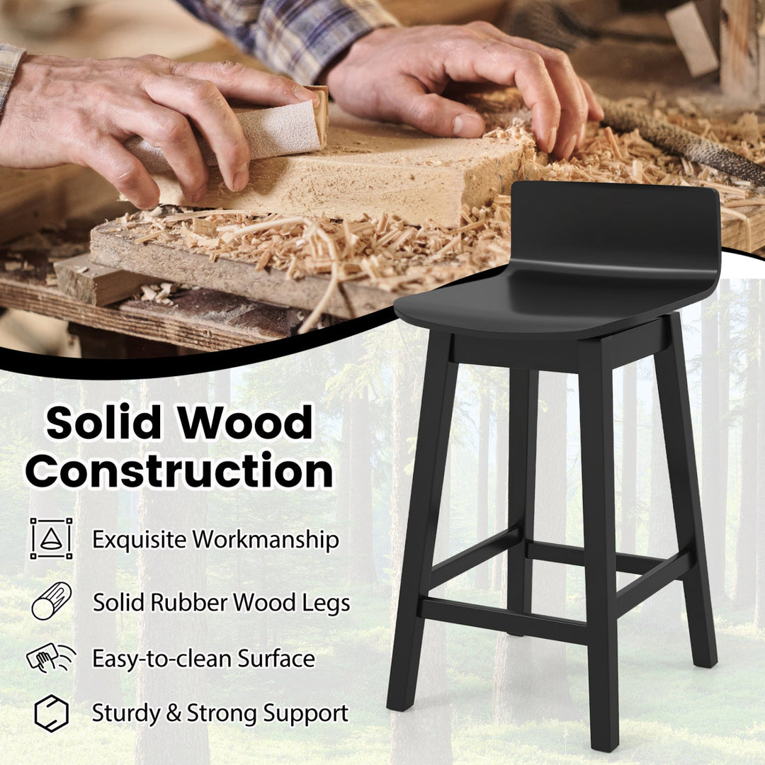 24.5 Inch Swivel Wooden Bar Stools Set of 2 with Rubber Wood Legs and Low Back