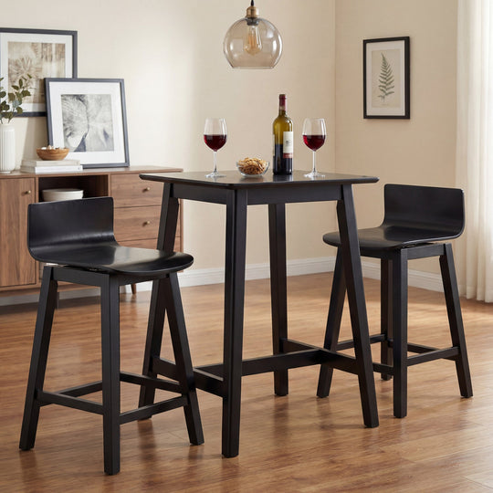 24.5 Inch Swivel Wooden Bar Stools Set of 2 with Rubber Wood Legs and Low Back