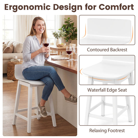 24.5 Inch Swivel Wooden Bar Stools Set of 4 with Rubber Wood Legs and Low Back