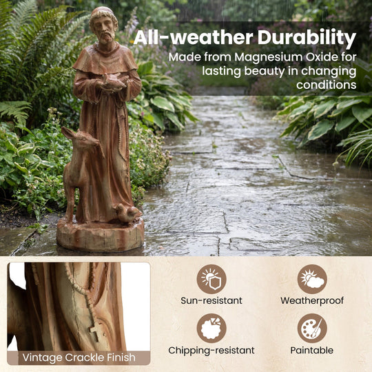 24.5 inch St. Francis Statue with Bird Feeder Saint Francis of Assisi with Animals Sculpture