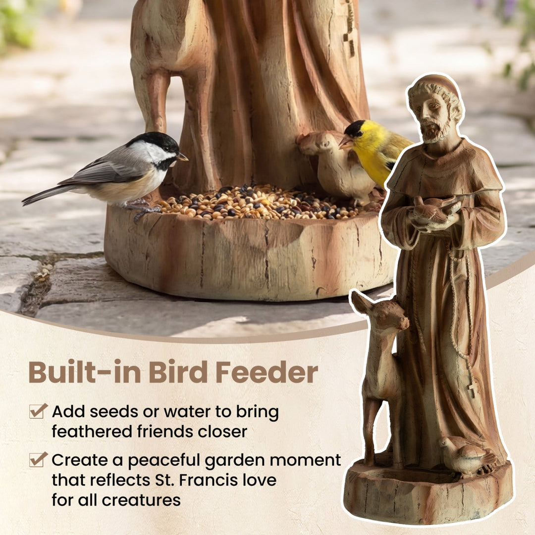 24.5 inch St. Francis Statue with Bird Feeder Saint Francis of Assisi with Animals Sculpture