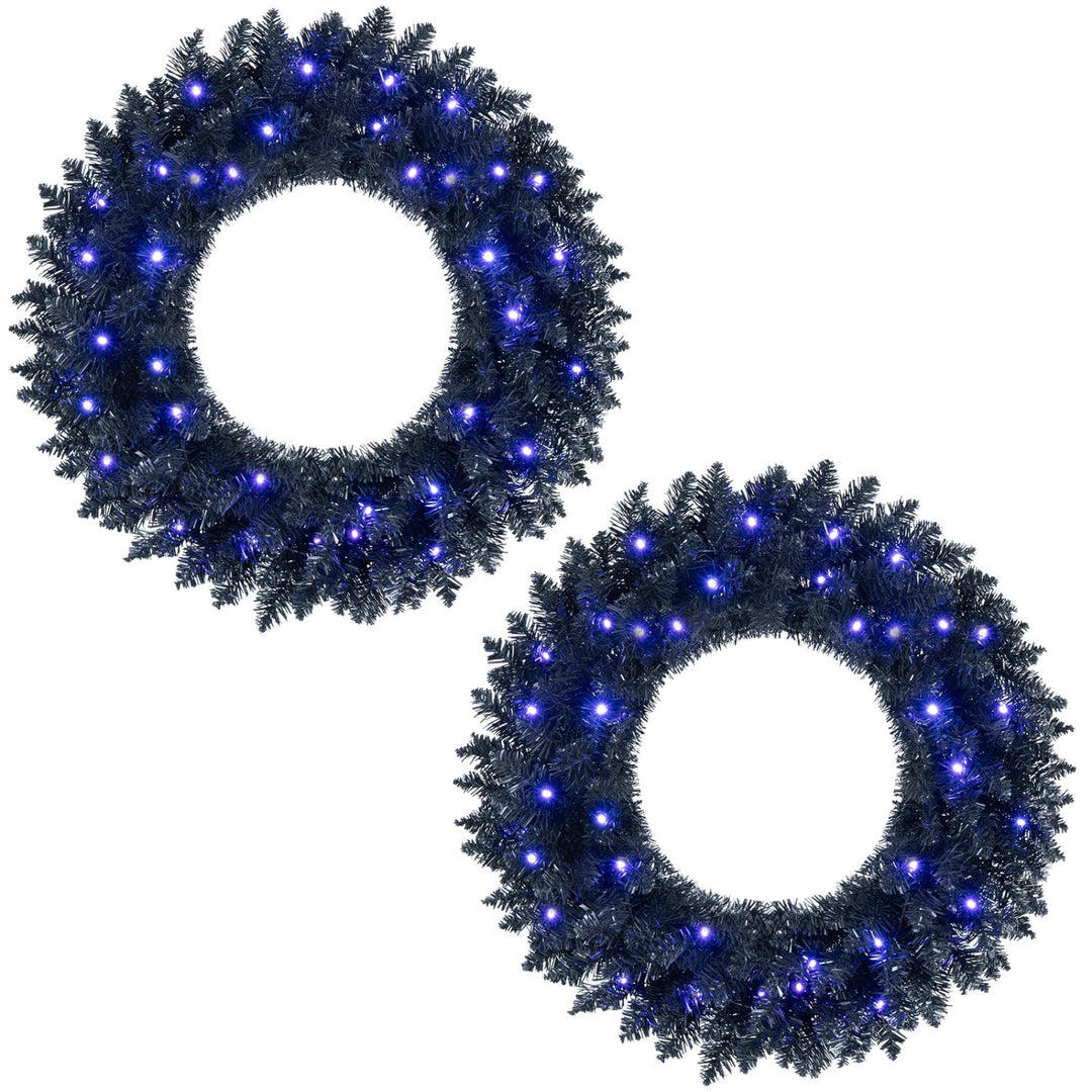 24" Halloween Wreath with 35 Purple LED Lights - Set of 2