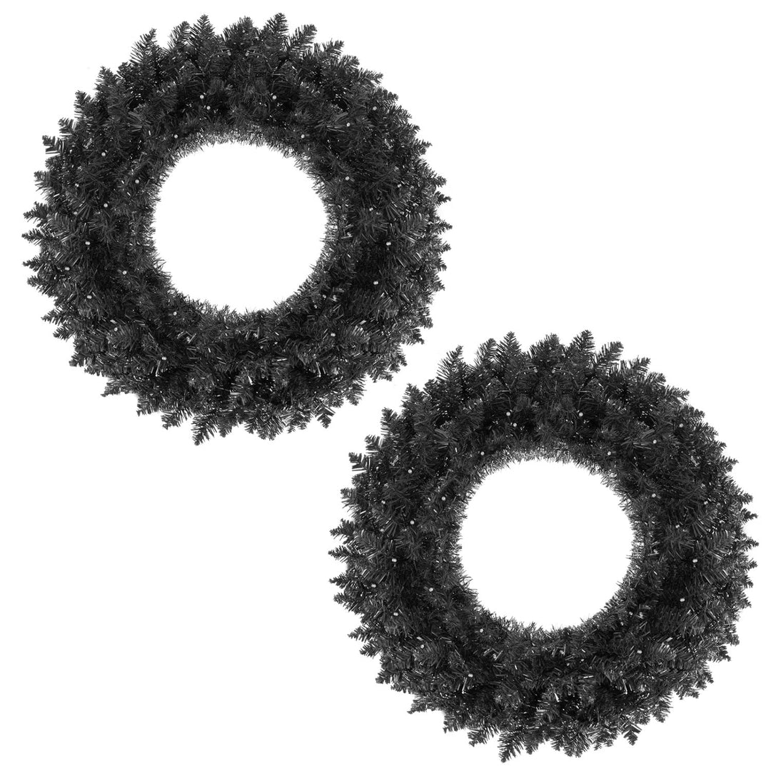 24" Halloween Wreath with 35 Purple LED Lights - Set of 2