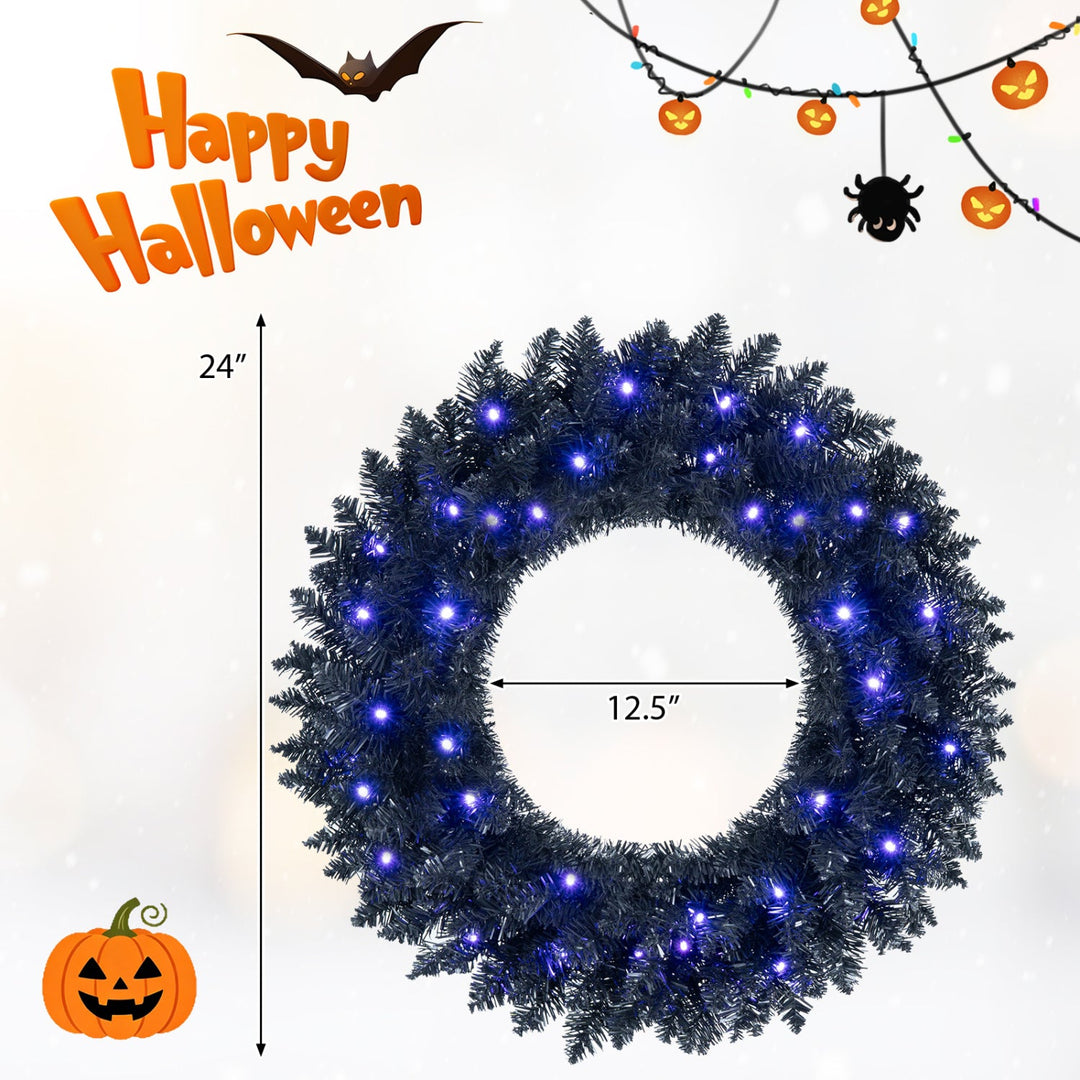 24" Halloween Wreath with 35 Purple LED Lights - Set of 2