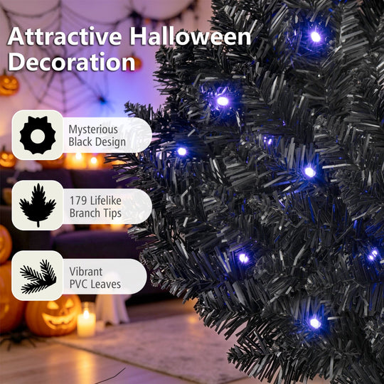 24" Halloween Wreath with 35 Purple LED Lights - Set of 2
