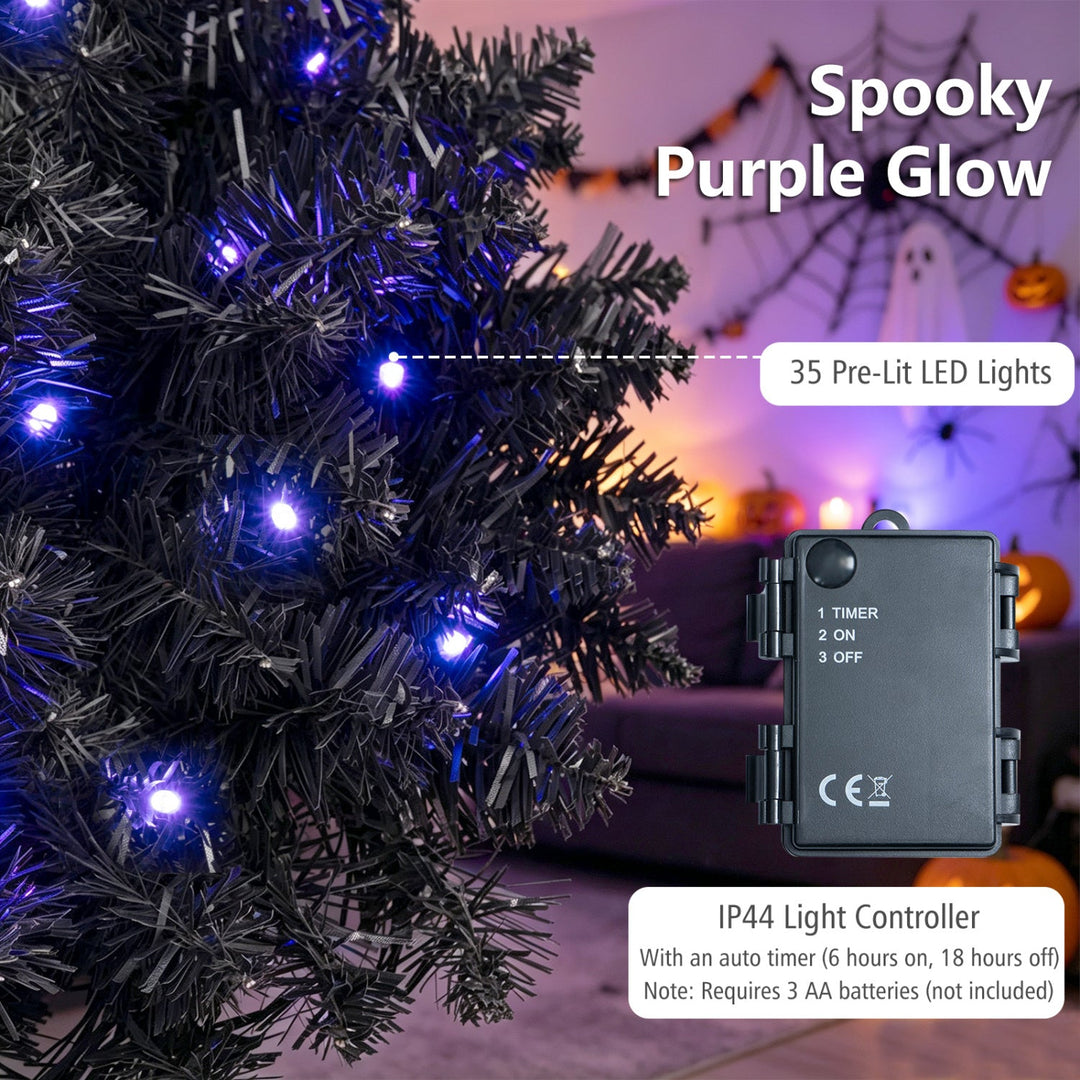 24" Halloween Wreath with 35 Purple LED Lights - Set of 2