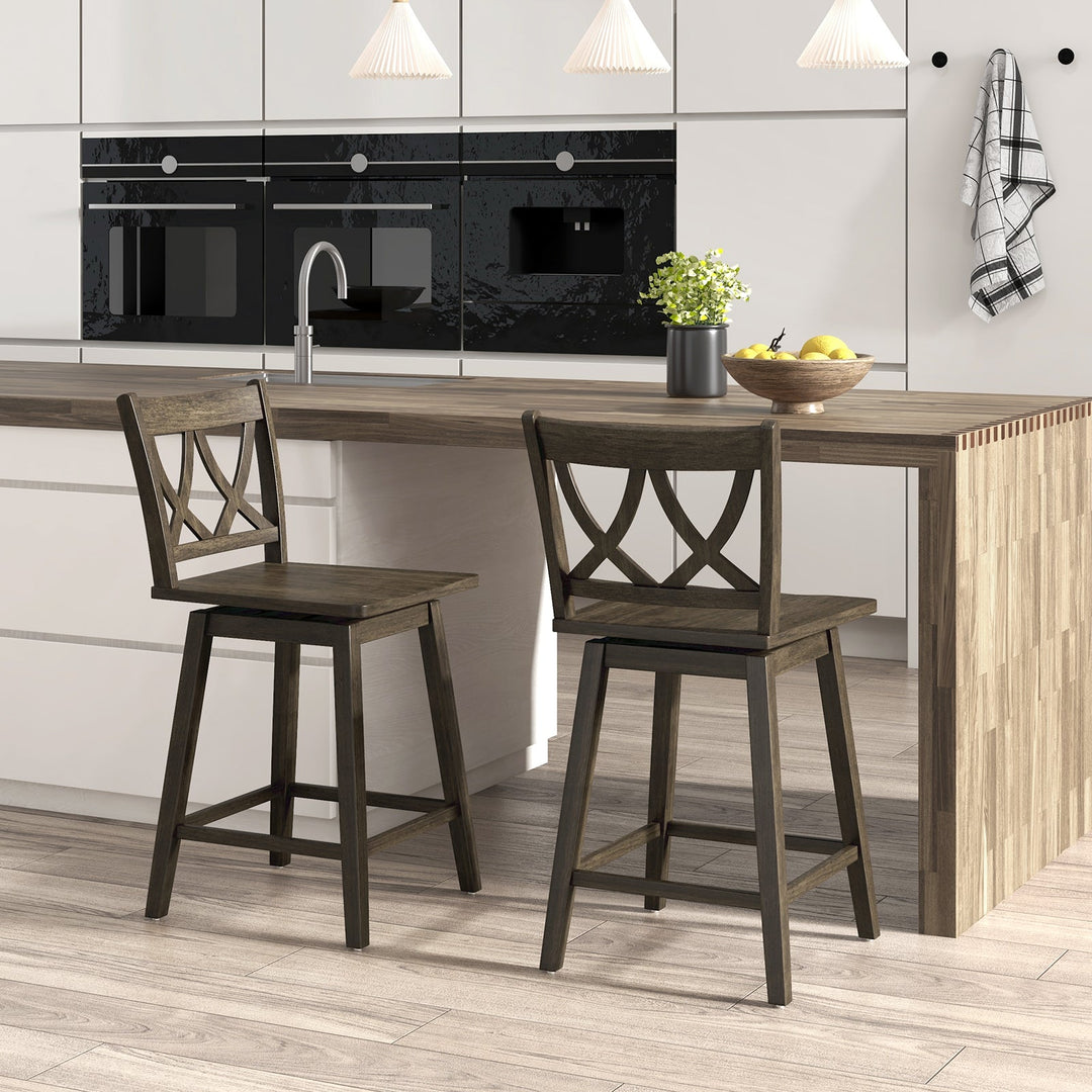 24/29 Inch Bar Stool Set of 2 Wooden Bar Chairs with Rubber Wood Frame