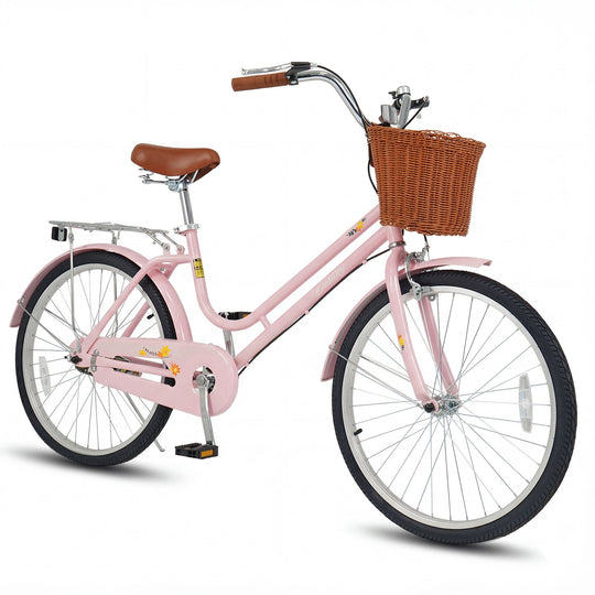 26" Beach Cruiser Bike for Women with Basket and Rear Rack