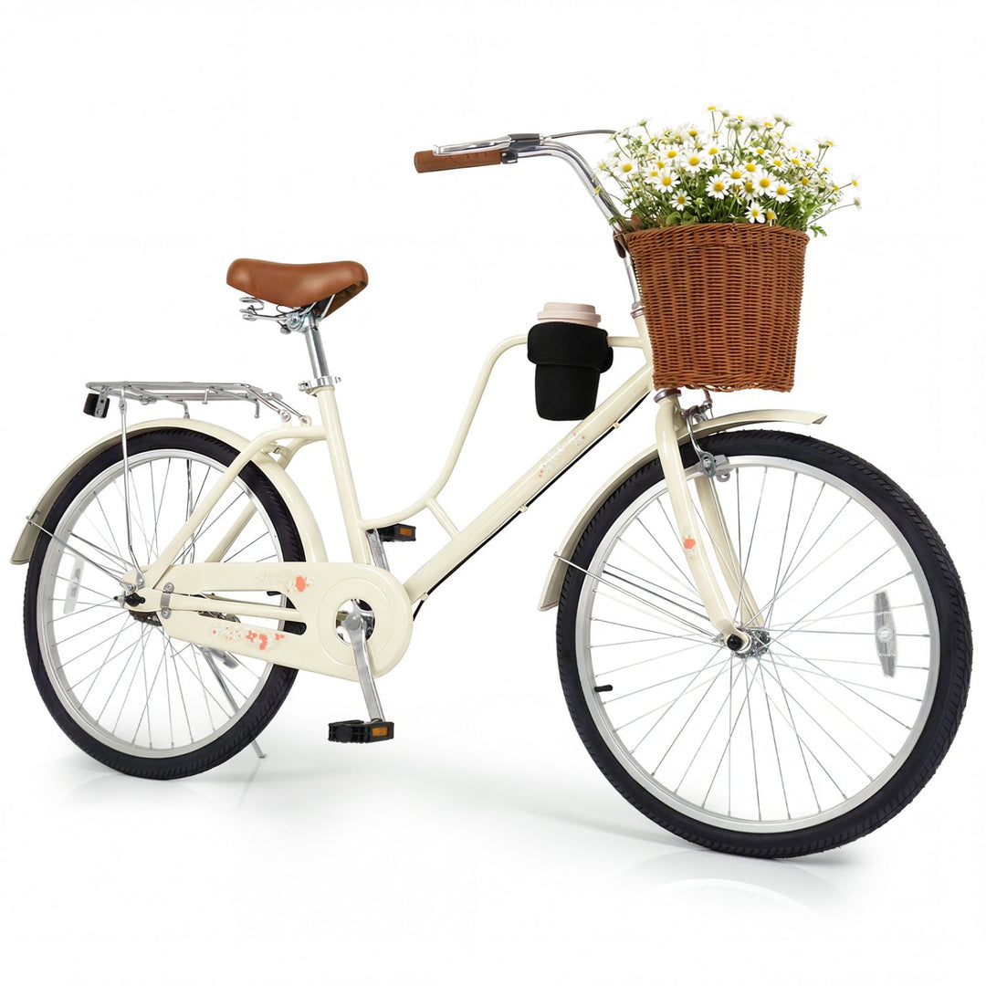 26-Inch Beach Cruiser Bike with Basket and Cup Holder