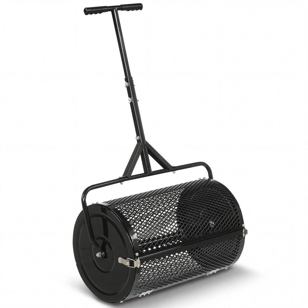 24 Inch Compost Spreader Peat Moss Spreader Roller with Height-Adjustable T-Shaped Handle