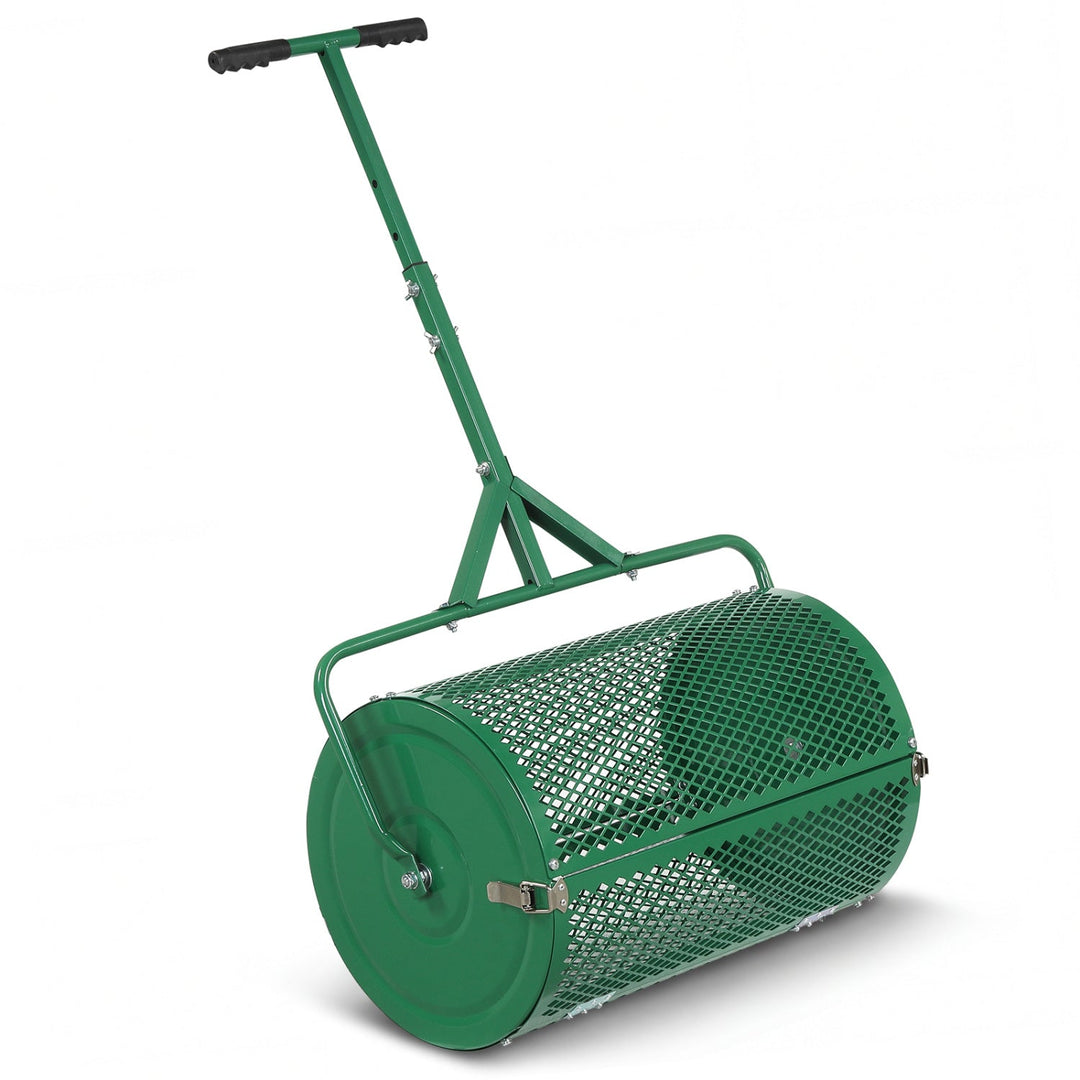 24 Inch Compost Spreader Peat Moss Spreader Roller with Height-Adjustable T-Shaped Handle
