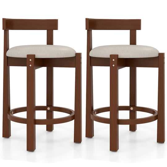 24 Inch Counter Height Bar Stools Set of 2 with Backrests and Footrests-Beige