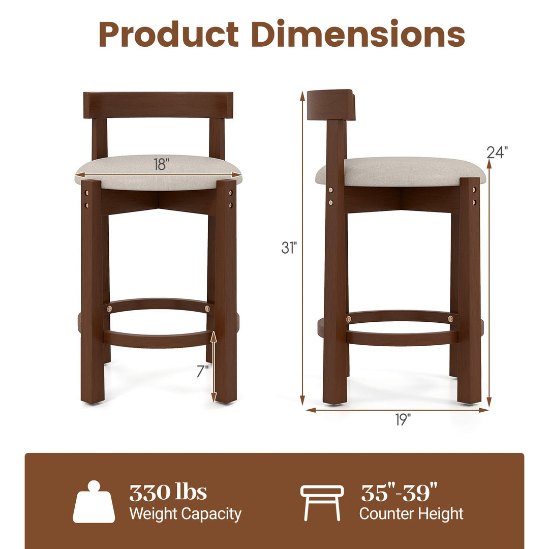 24 Inch Counter Height Bar Stools Set of 2 with Backrests and Footrests-Beige
