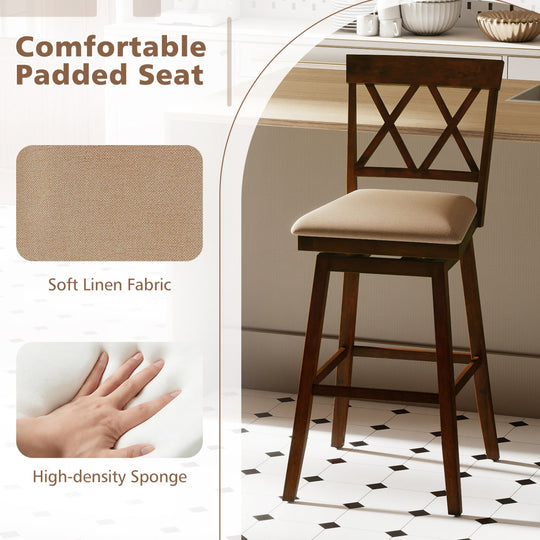 24 Inch Counter Height Barstools Set of 2 with Backrest and Seat Cushion