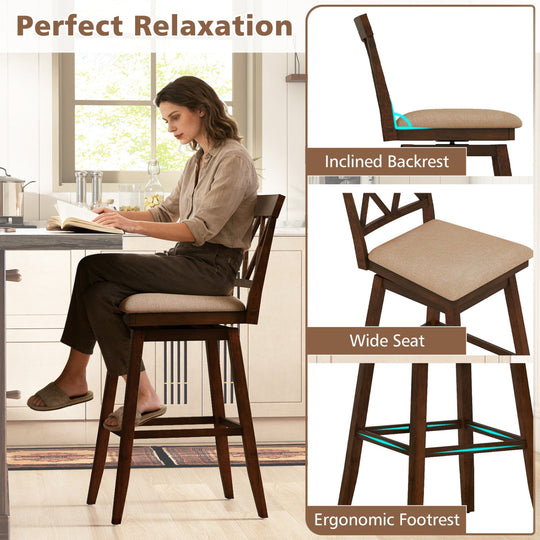 24 Inch Counter Height Barstools Set of 2 with Backrest and Seat Cushion