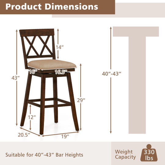 24 Inch Counter Height Barstools Set of 2 with Backrest and Seat Cushion