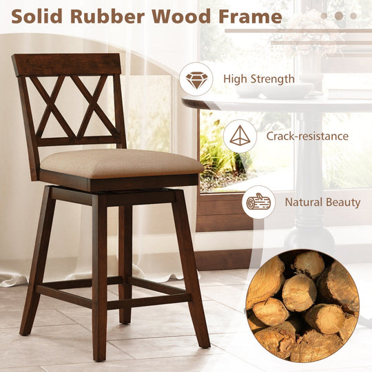 24 Inch Counter Height Barstools Set of 2 with Backrest and Seat Cushion