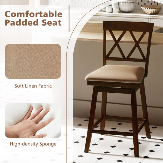 24 Inch Counter Height Barstools Set of 2 with Backrest and Seat Cushion